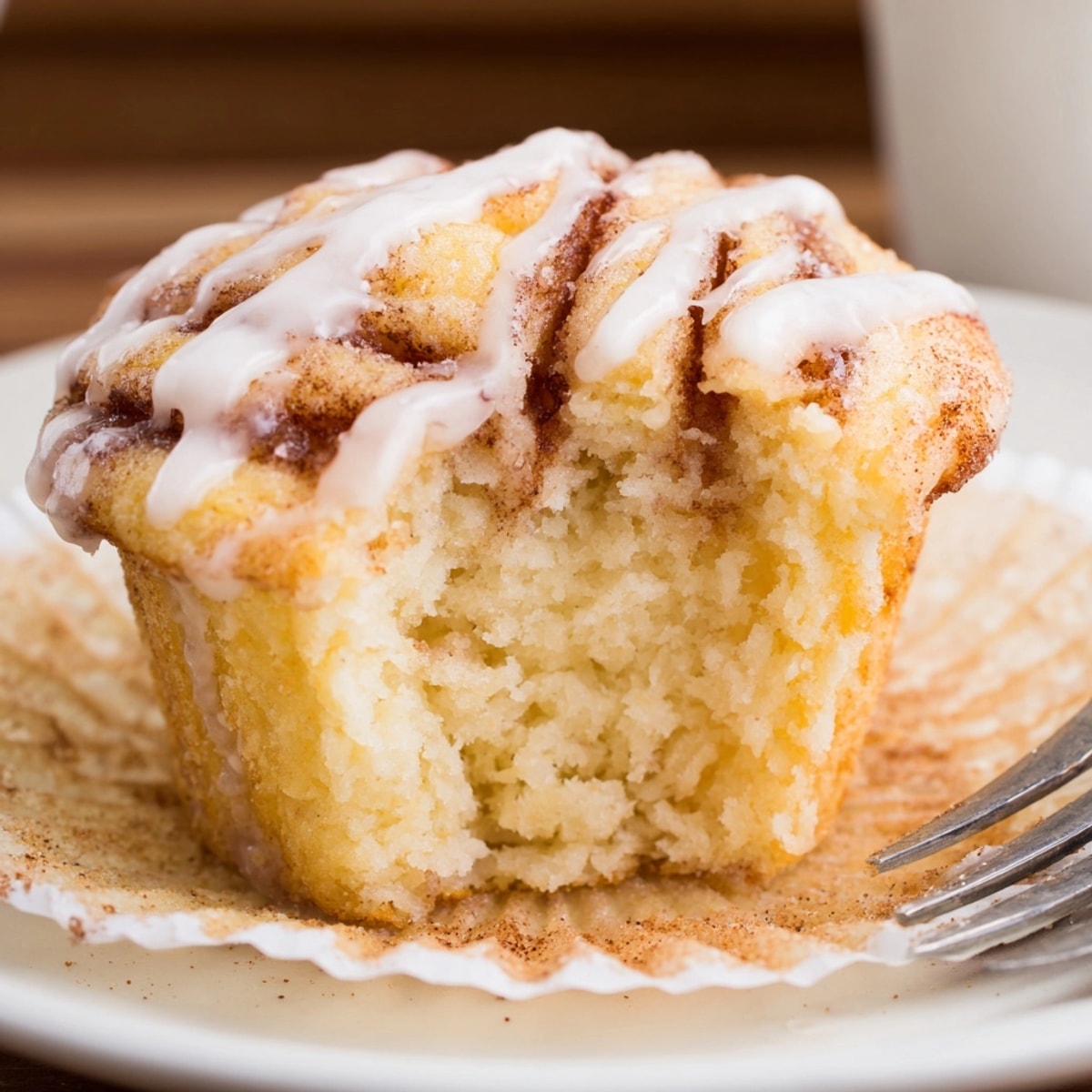 Golden Cinnamon Swirl Ricotta Cupcakes, a moist and fragrant dessert topped with glaze.