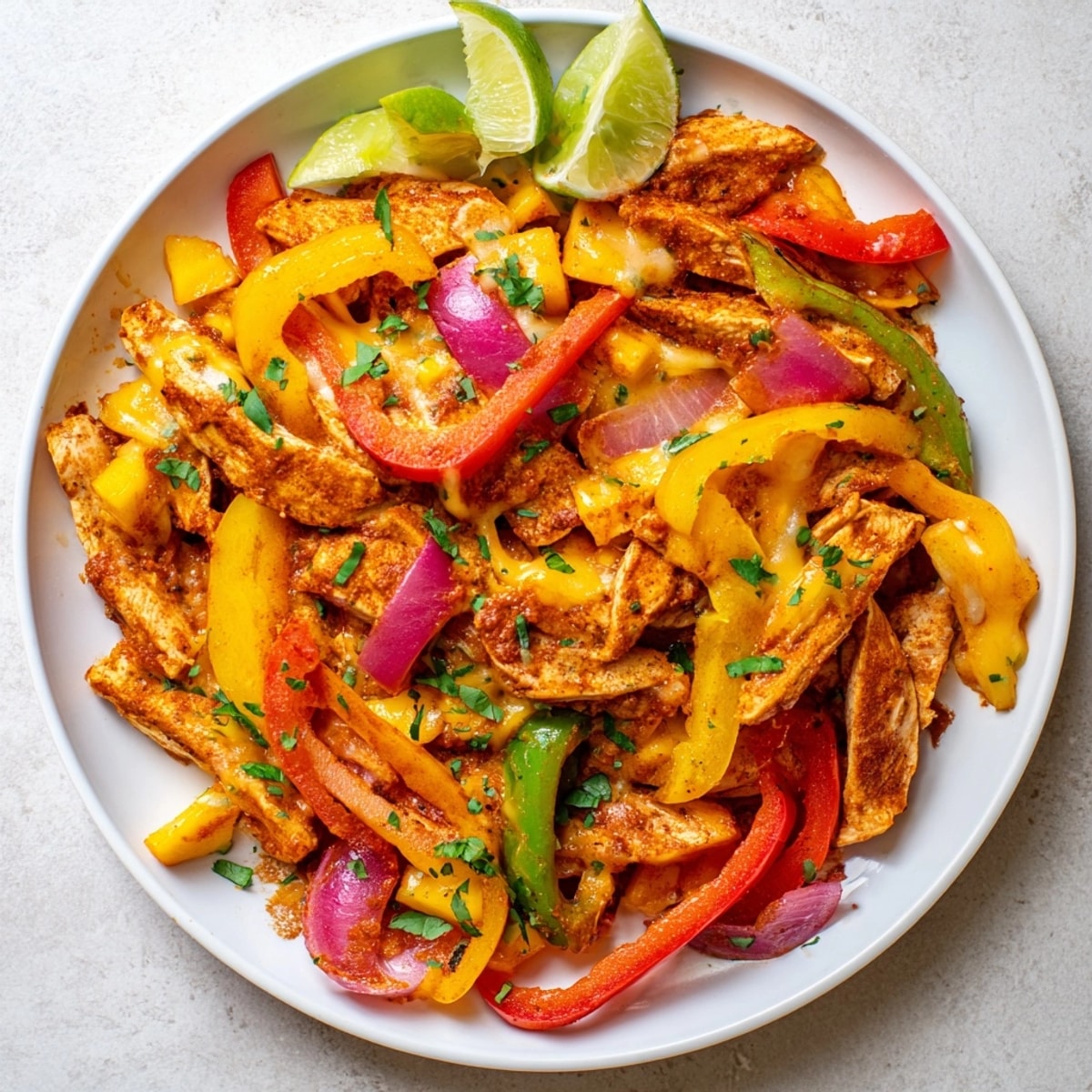 Golden-brown Mango Chicken Fajita Casserole bubbling hot, cheese melted, garnished with fresh cilantro.