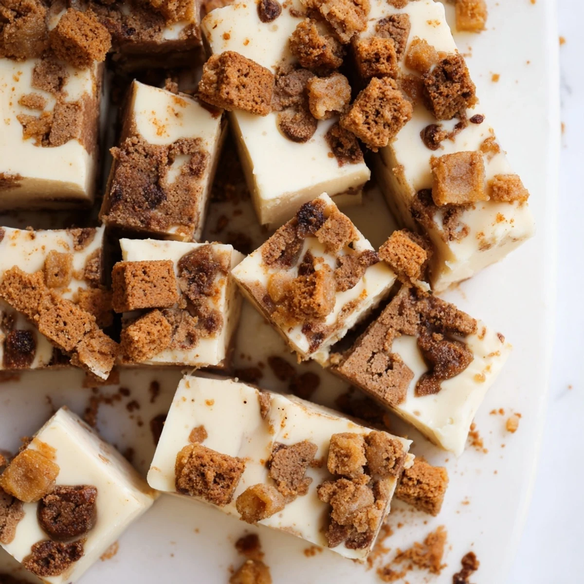 Irresistible Ginger Snap Cookie Chaos Fudge topped with crushed cookies for festive delight.  