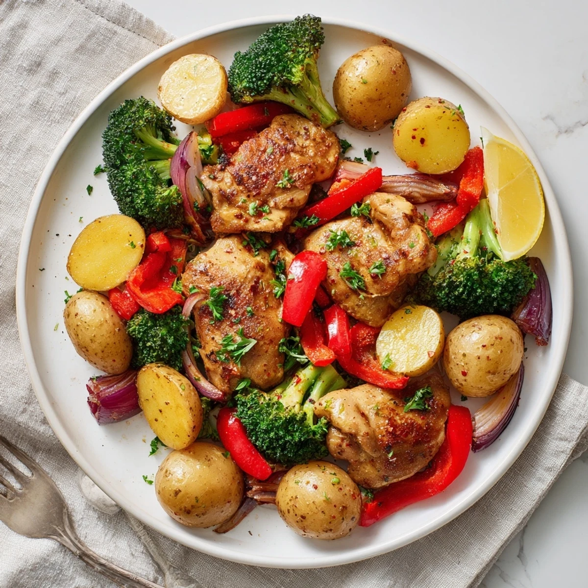 A vibrant Lazy Gourmet Chicken & Vegetable One-Pot bursting with flavors and colors.  