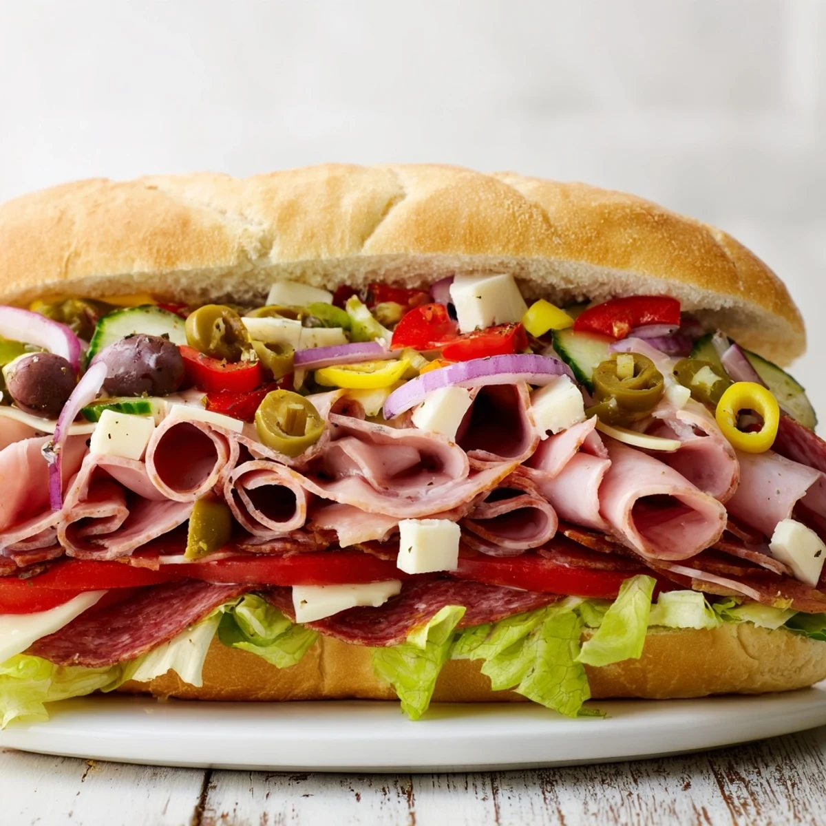 Colorful Flavor Mash-Up Sandwiches loaded with meats and fresh veggies, perfect for lunch.  