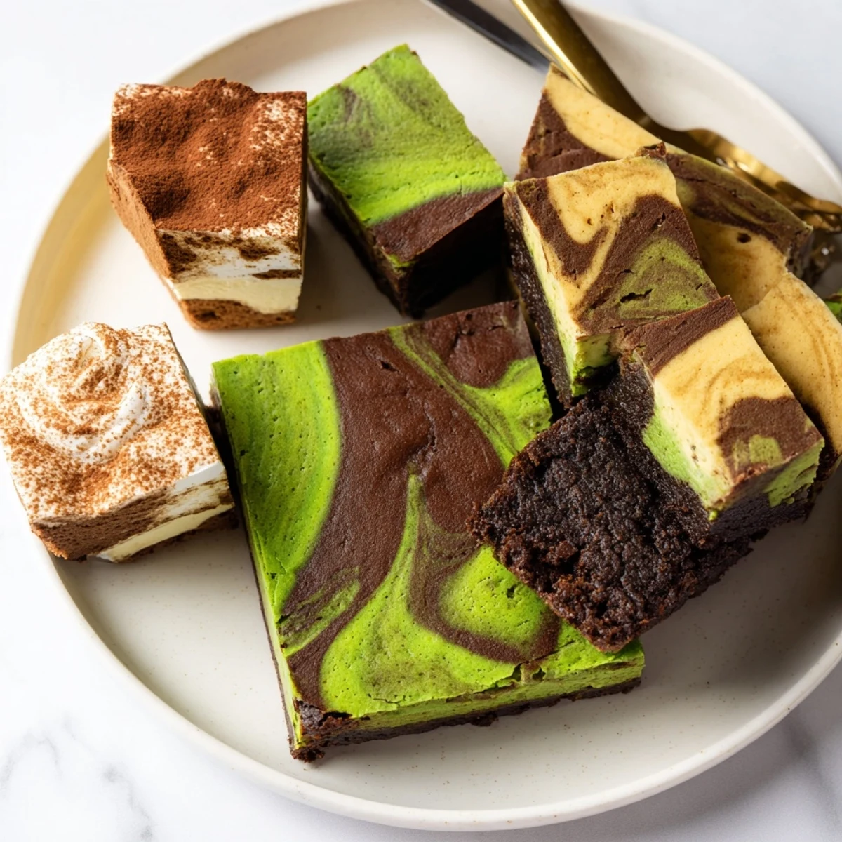 Rich matcha-miso brownies with fudgy texture and vibrant green swirls.  