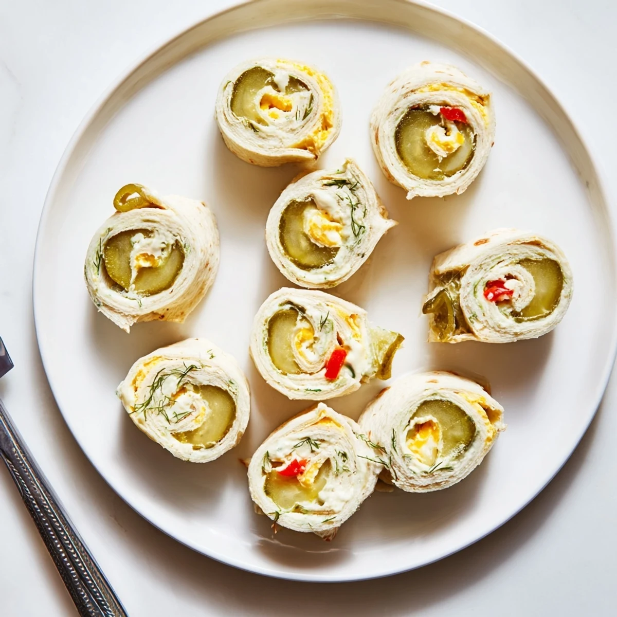 Crispy Pickle-in-a-Blanket rolls filled with creamy cheese and fresh dill.  