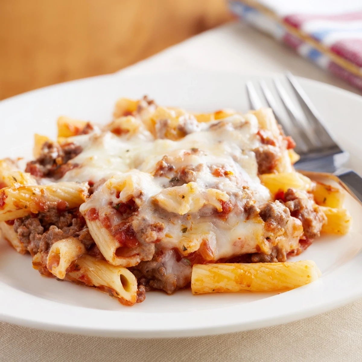 Indulge in this Cheesy Beef & Penne Bake, perfect for hearty family dinners.