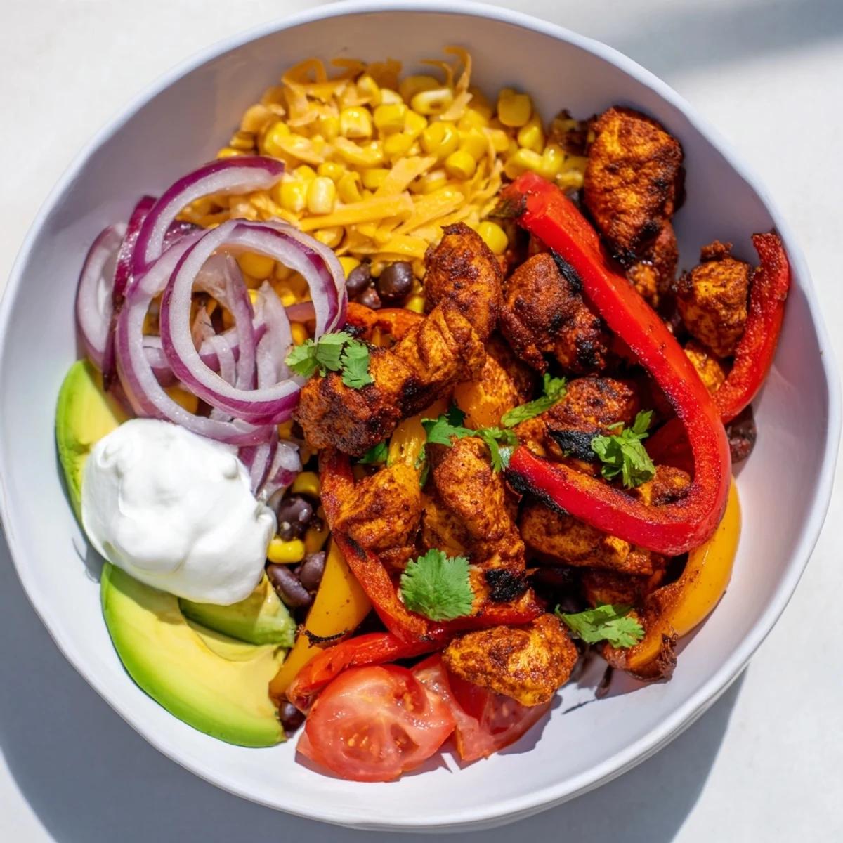 Sheet Pan Chicken Burrito Bowls offer a flavorful Tex-Mex dinner, showcasing juicy chicken and roasted veggies.