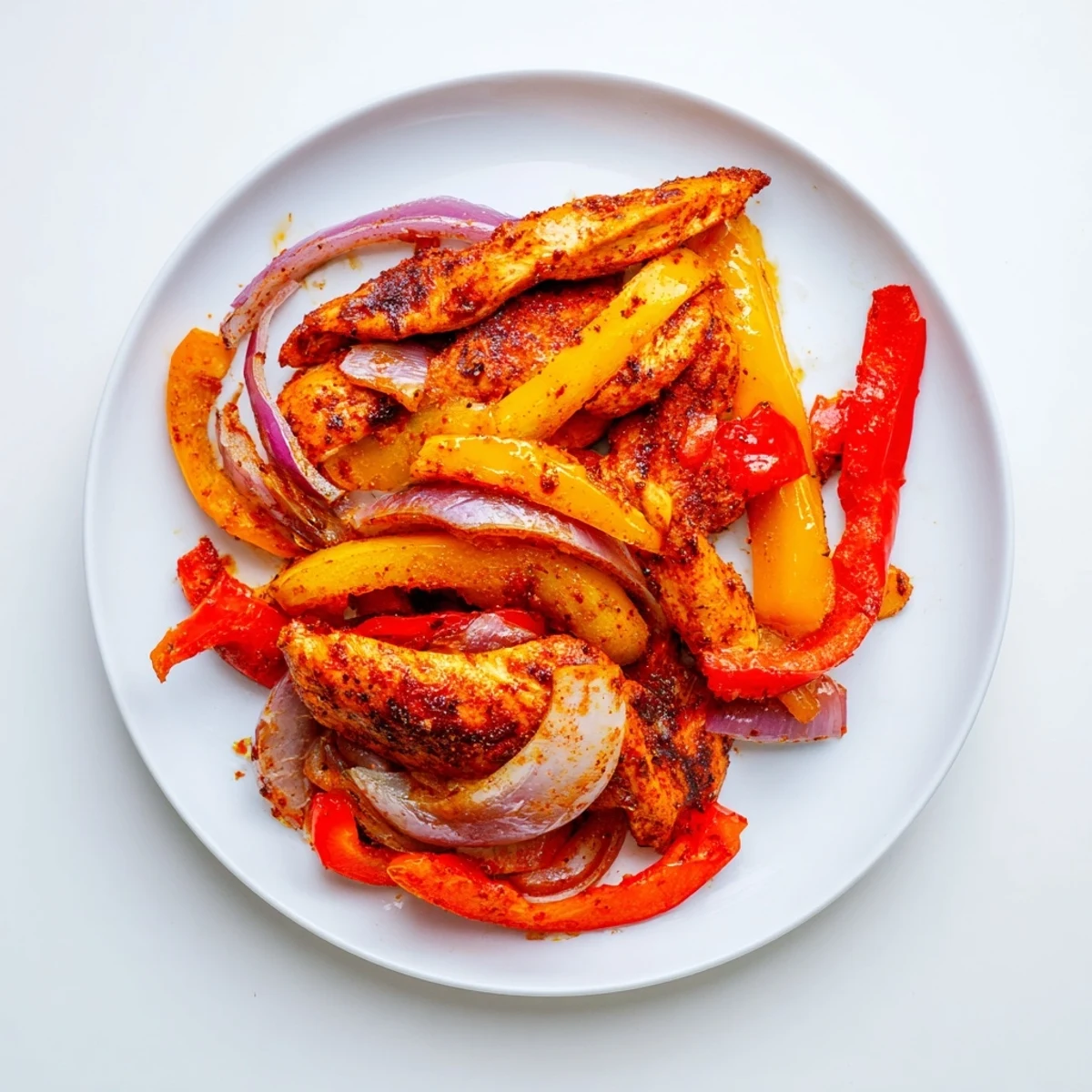 Golden-brown sheet-pan chicken fajitas, perfectly roasted with hints of smokiness for a delicious dinner.