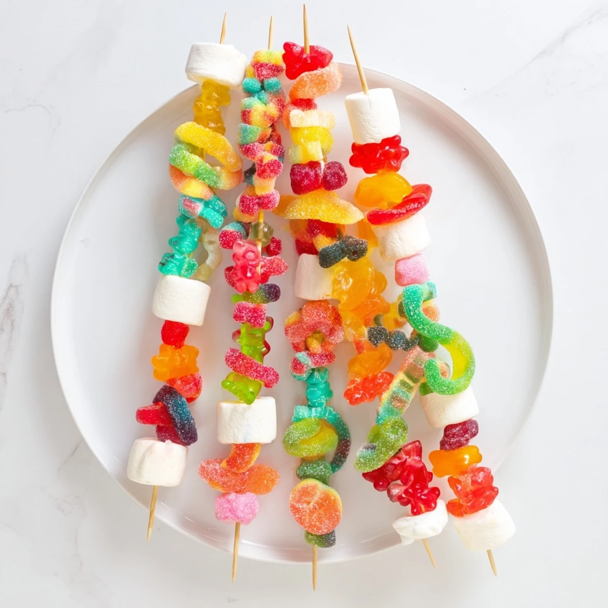 Sweet and colorful Gummy Candy Kabobs, a delightful dessert skewer with chewy gummy treats.