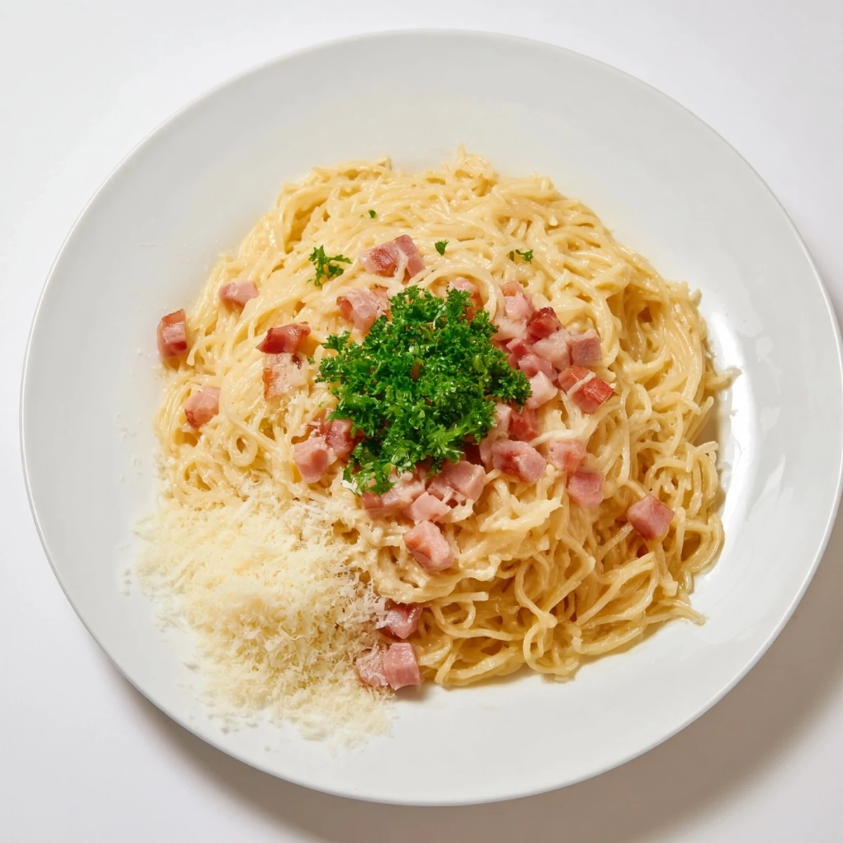 Quick and easy Carbonara Ramen: a close-up of the flavorful pasta with crispy bacon.