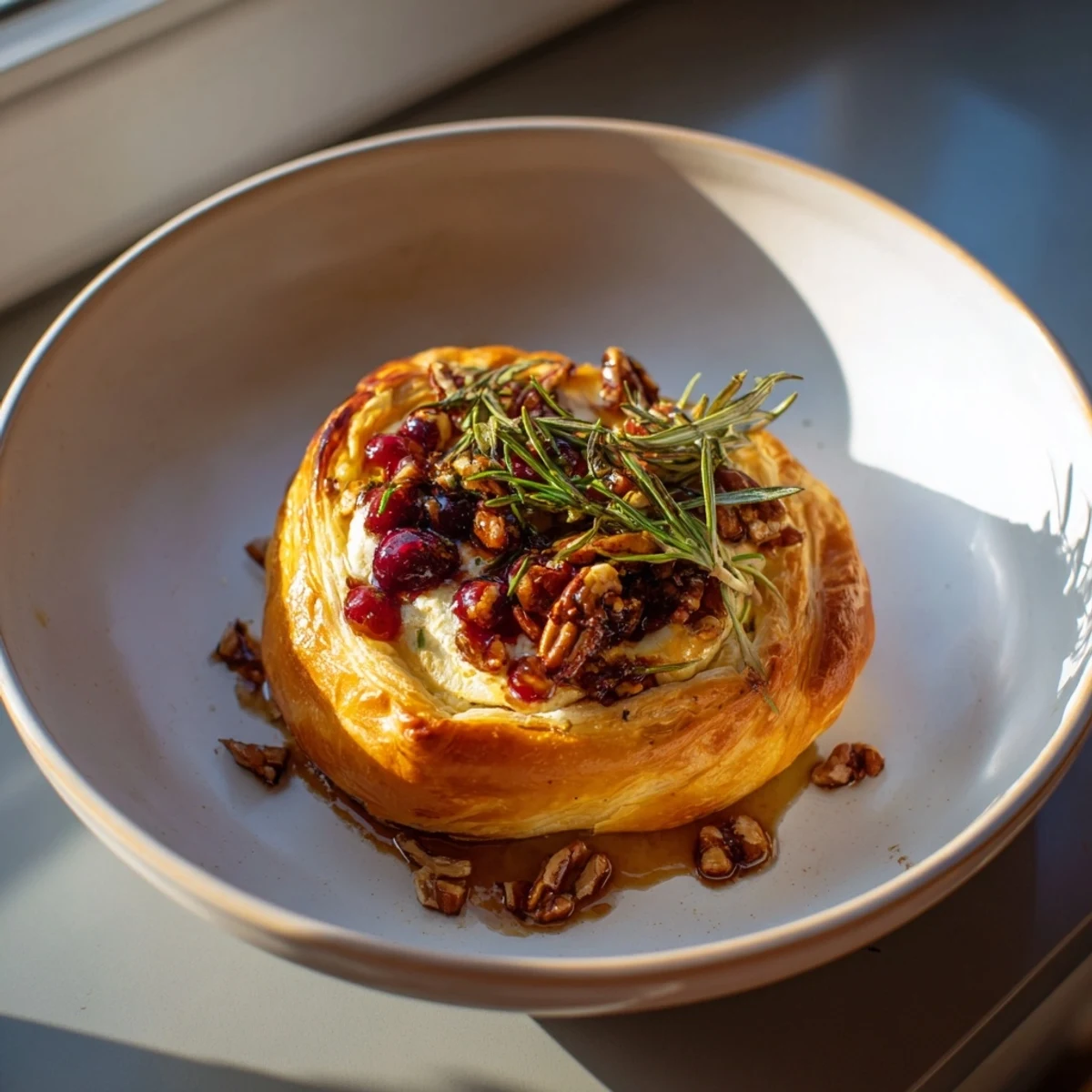 Warm, bubbling Cranberry Brie Bites with herbs, a delightful appetizer perfect for entertaining guests.