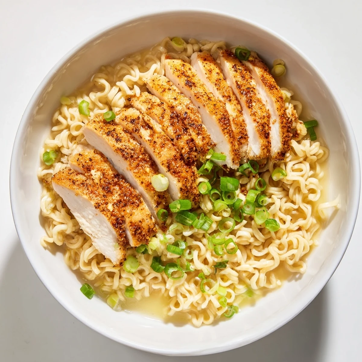 Steaming bowl of Fiery Chicken Ramen, showcasing tender chicken and luscious creamy garlic sauce.
