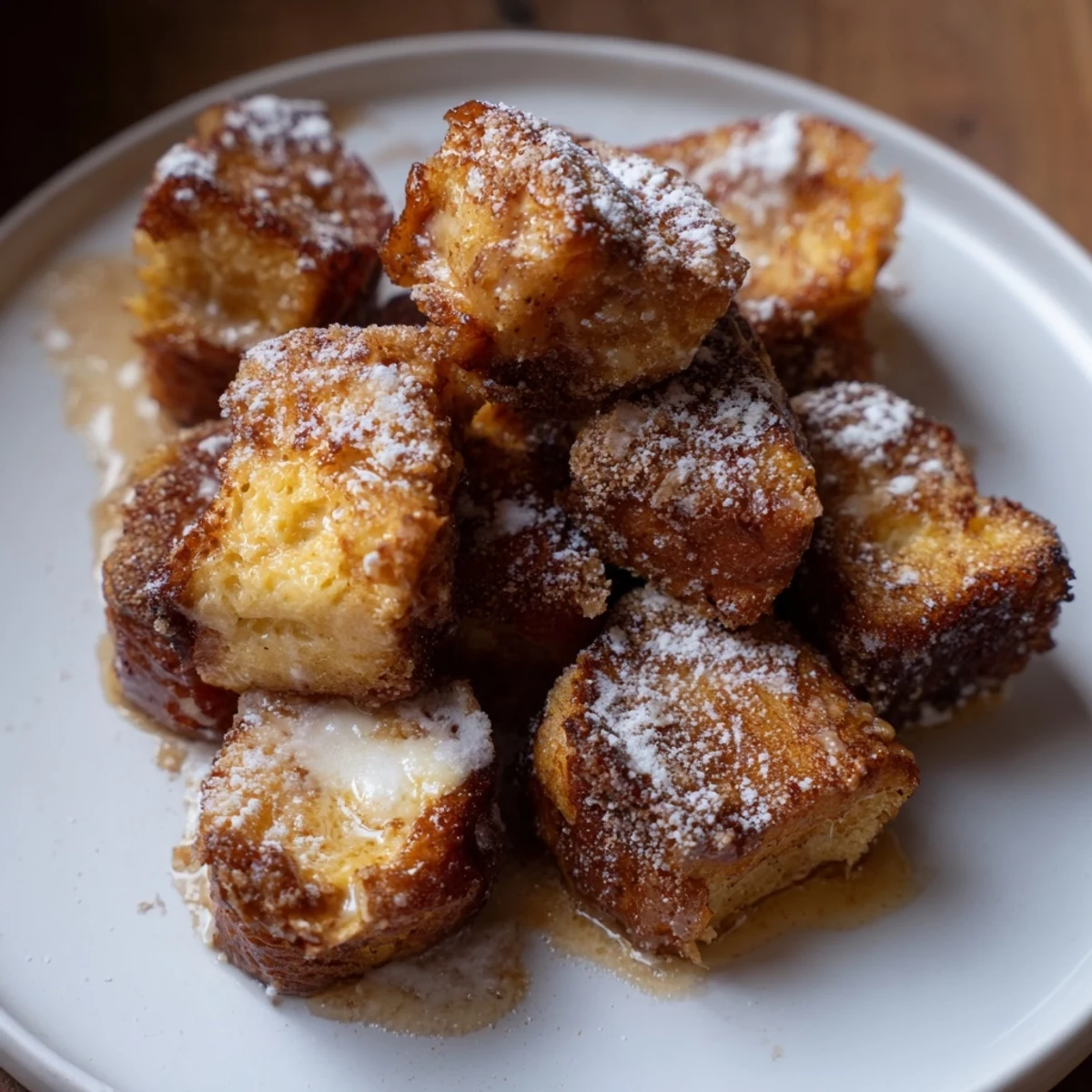 Fluffy and warm, these Mini French Toast Casserole Bites are drizzled in maple syrup for a sweet breakfast.