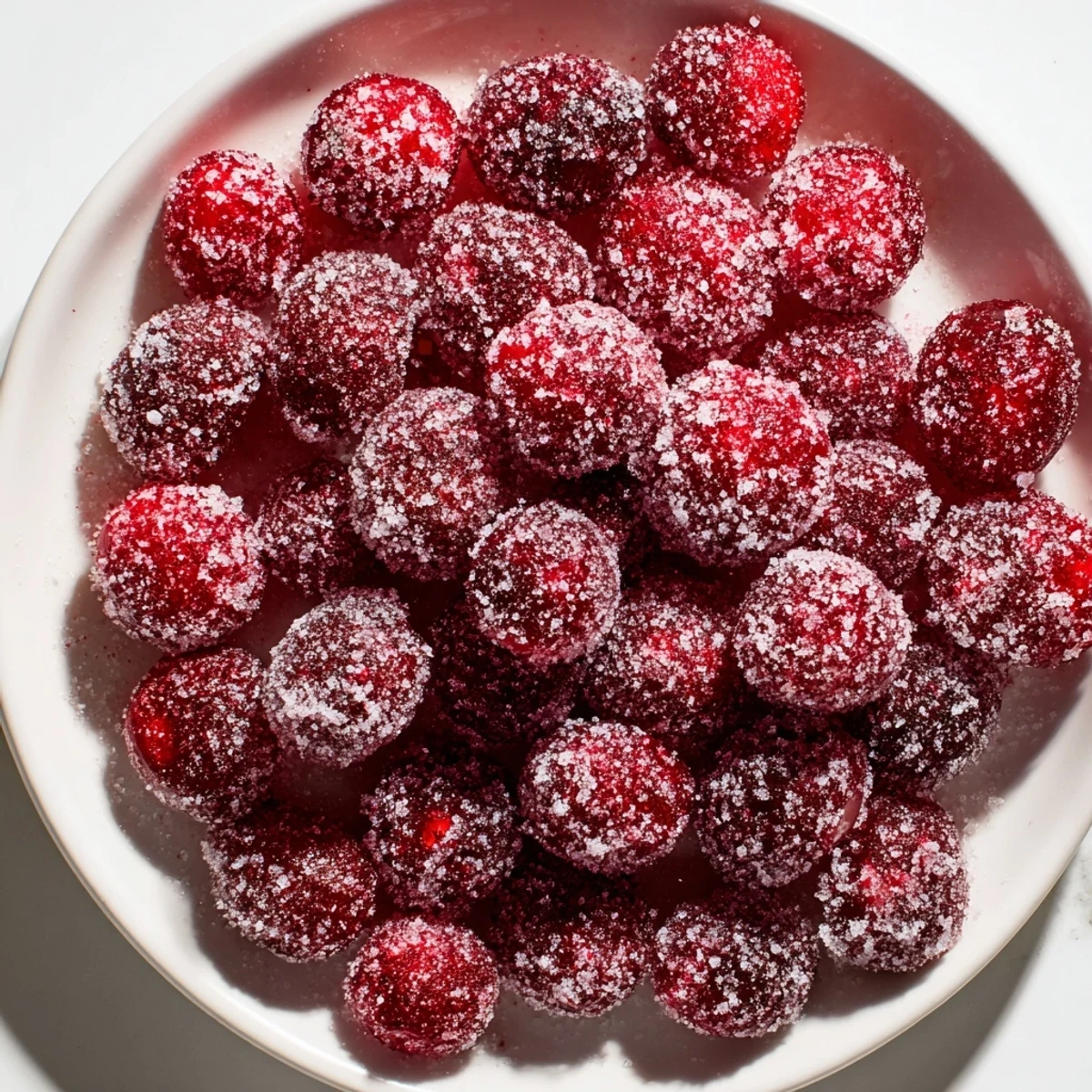 Fresh, ruby red 5-Minute Express Candied Cranberries, sparkling and ready to add a sweet crunch.