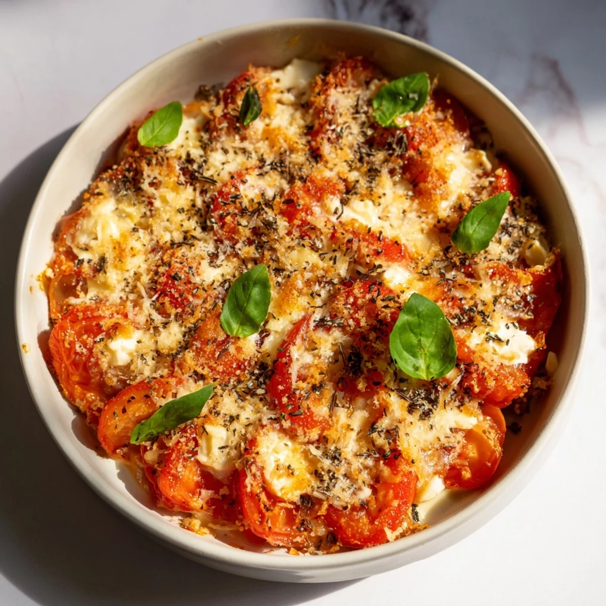 Speedy feta-free tomato bake