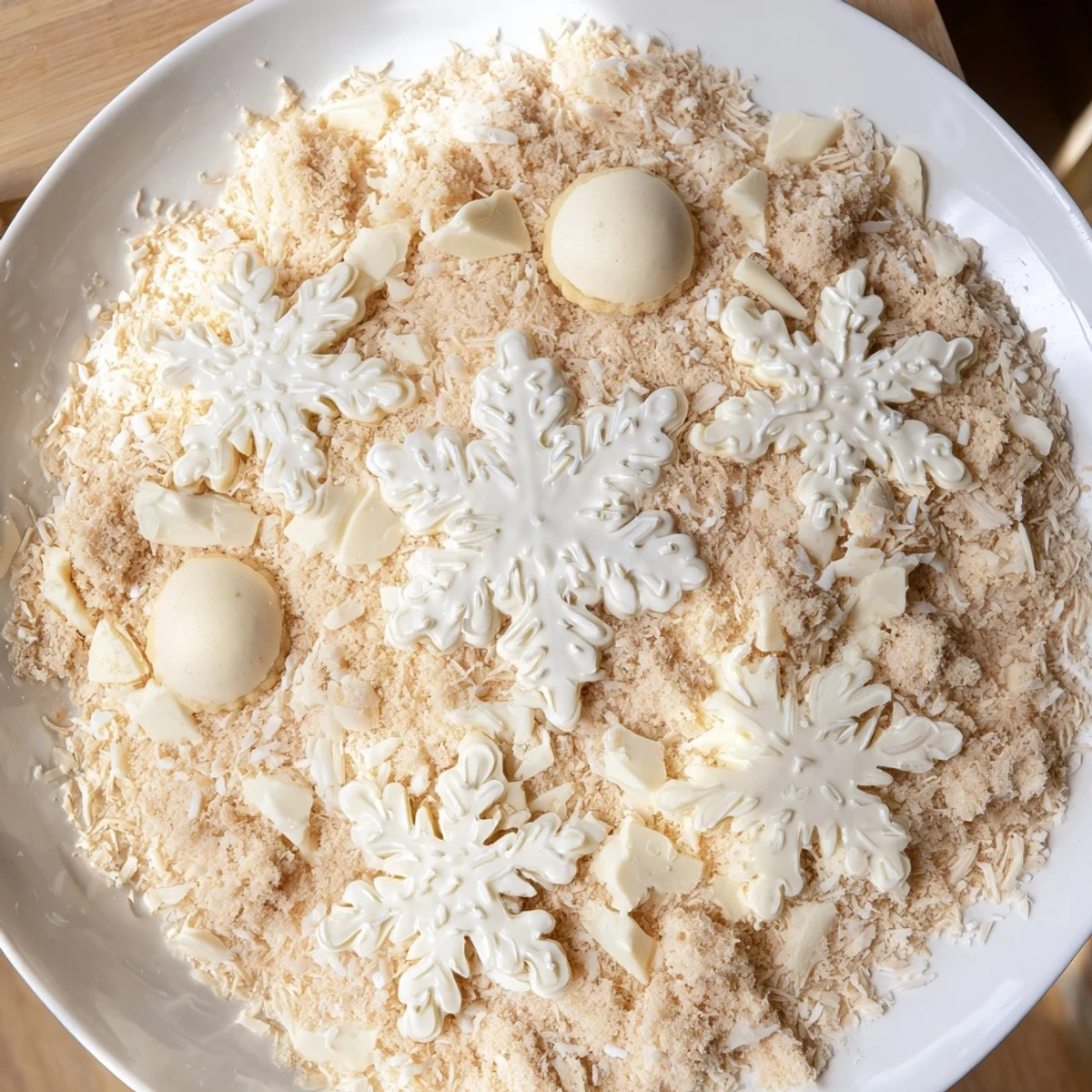 Gorgeous Snowflake Dessert Board with sugared cranberries and coconut, ready to be enjoyed together.