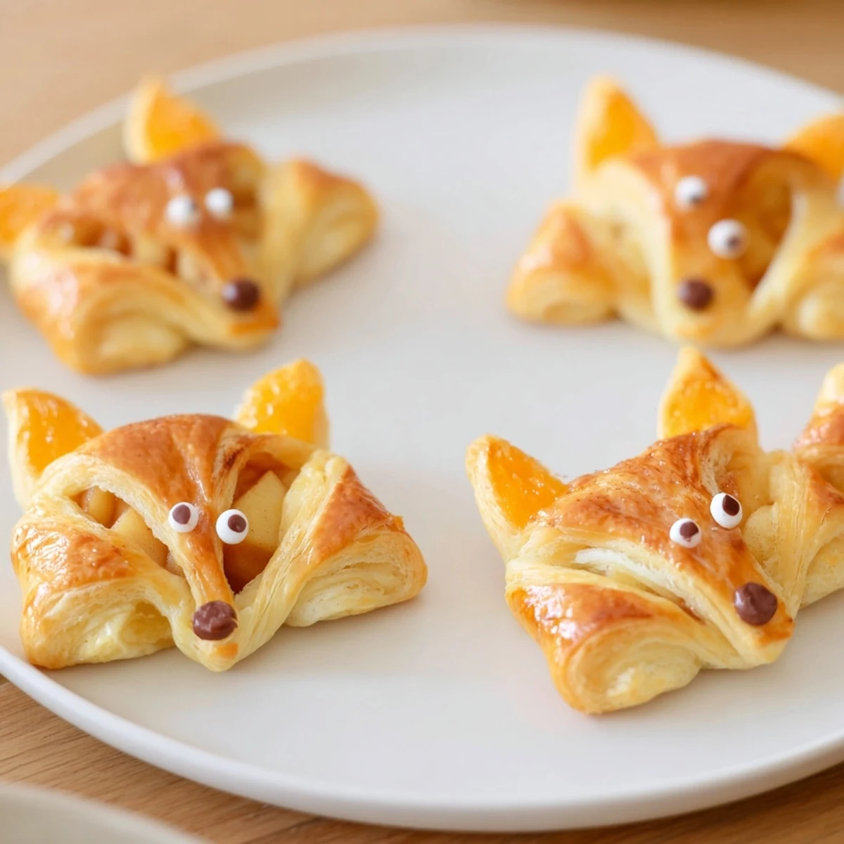 Golden-brown Autumn Harvest Fox-Shaped Bites, filled with spiced apples, ready for a cozy fall dessert.