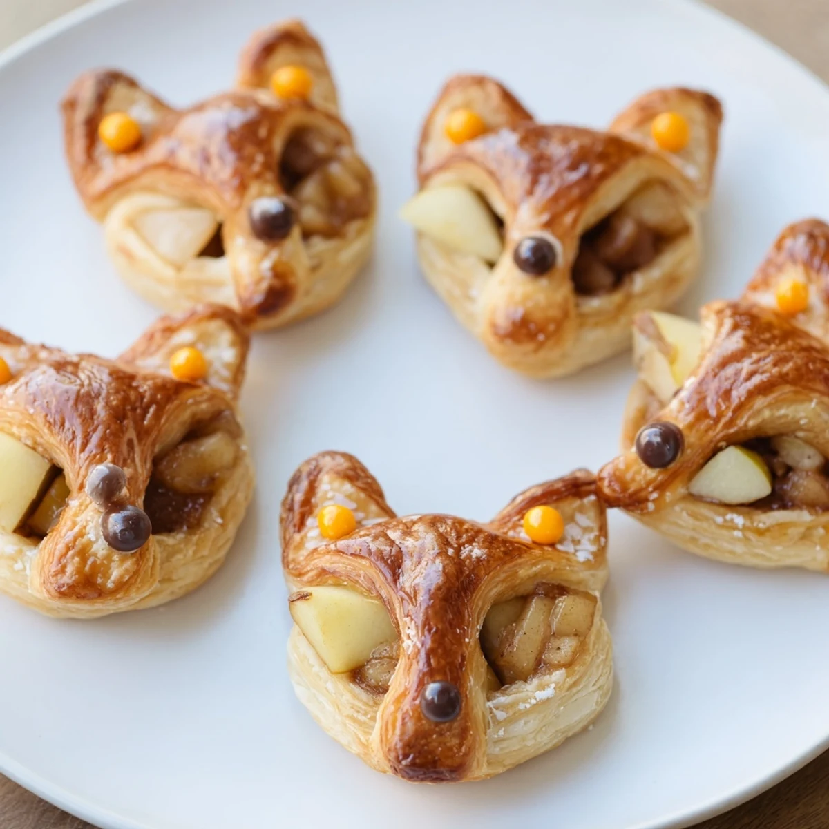 A close-up view of flaky, fruit-filled Autumn Harvest Fox-Shaped Bites, perfect for sharing.