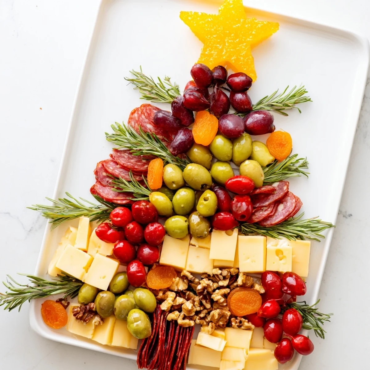 Imagine the Christmas Tree Charcuterie Dream: a stunning board brimming with savory and sweet delights.