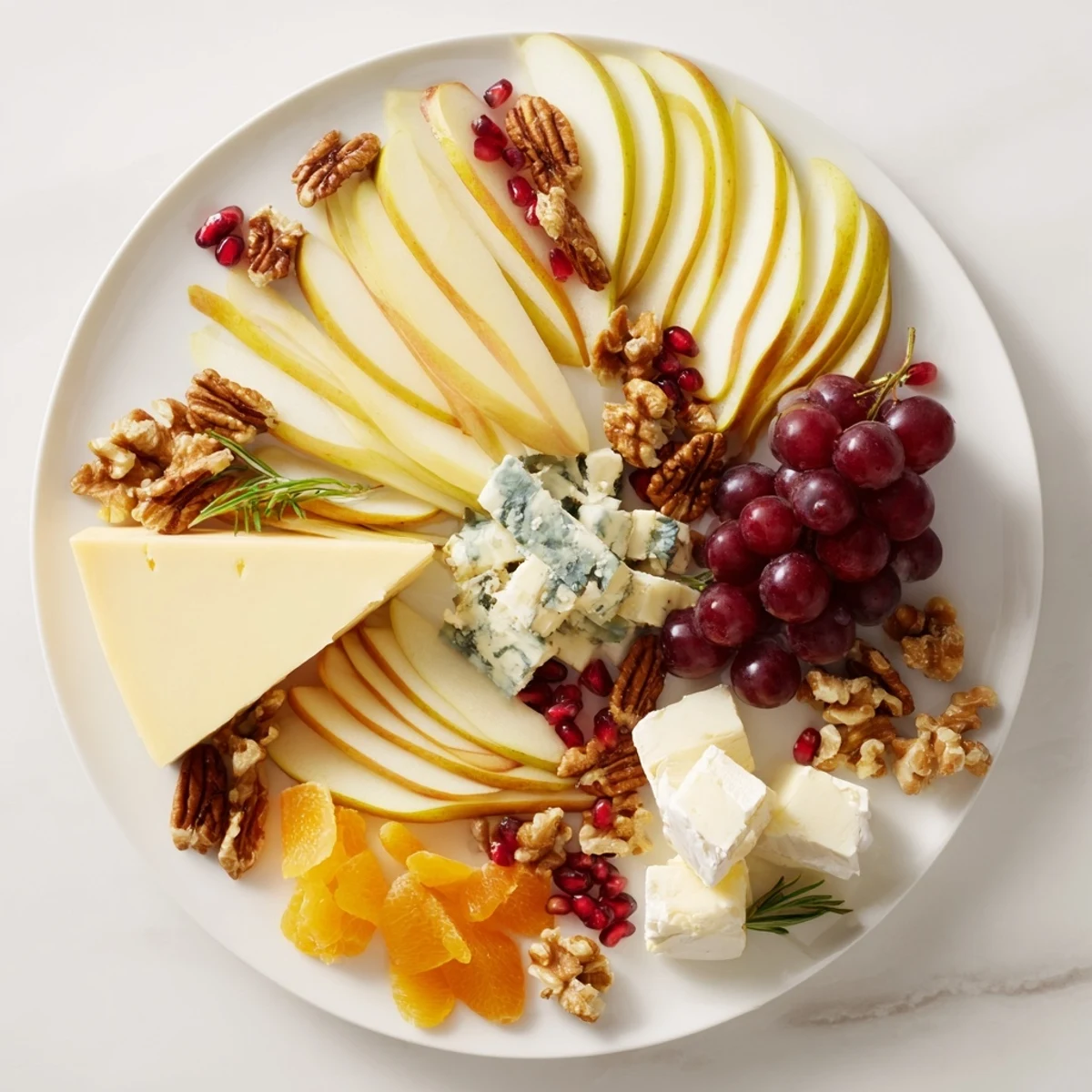 A beautifully arranged Winter Wonderland Snack Board brimming with cheeses, fruits, and sweet treats.