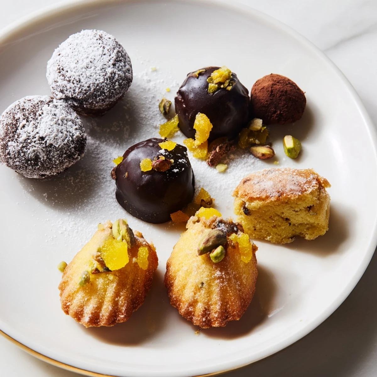 A charming platter of Mignardises Bonne Année 2026, offering diverse French desserts for the New Year.