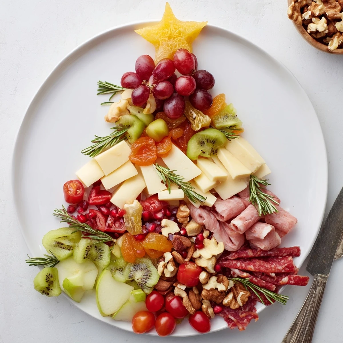 Imagine this Festive Holiday Tree Appetizer Platter: a delicious, party-ready assortment of savory treats.