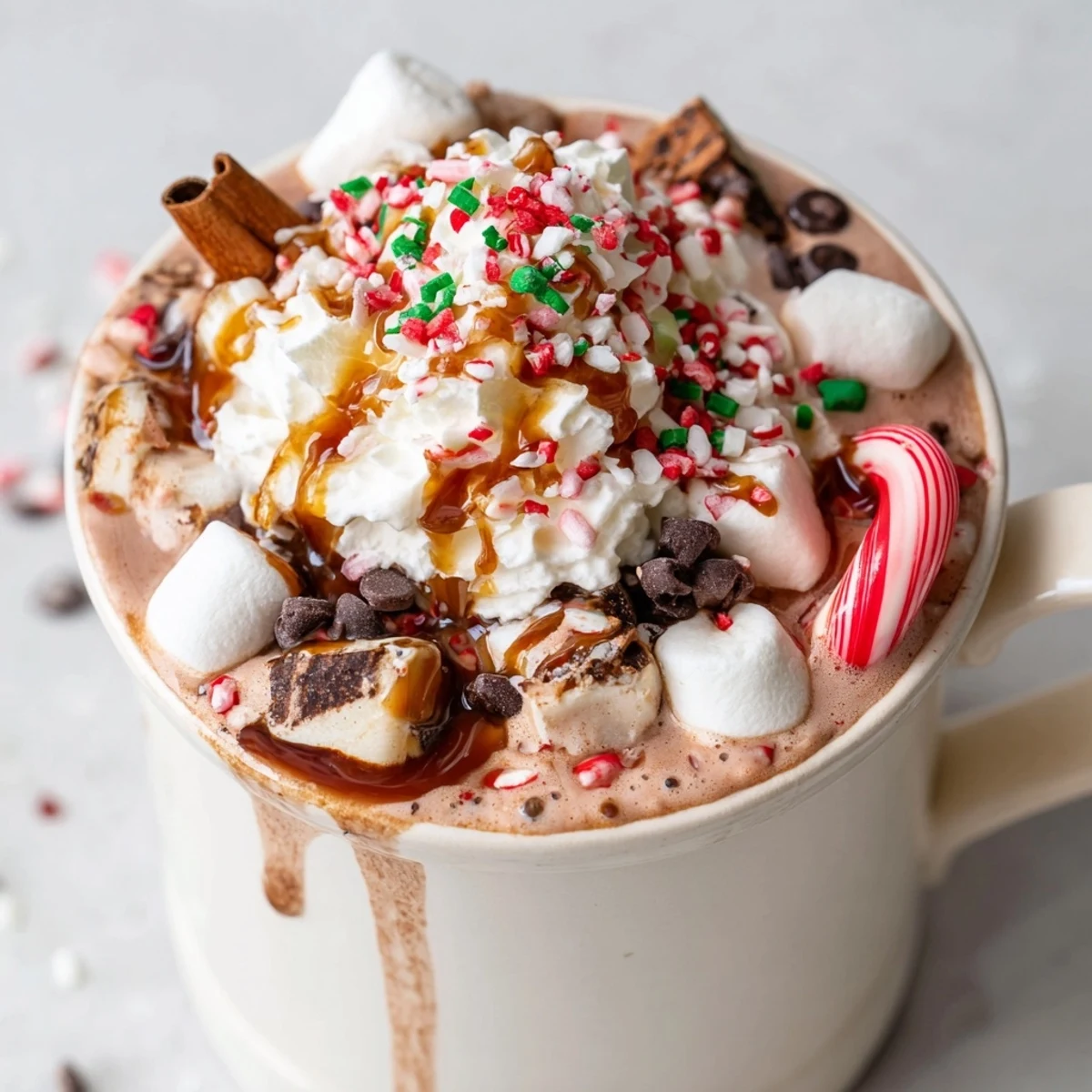 A cozy Reindeer Hot Cocoa Bar, brimming with marshmallows, whipped cream, and festive sprinkles.