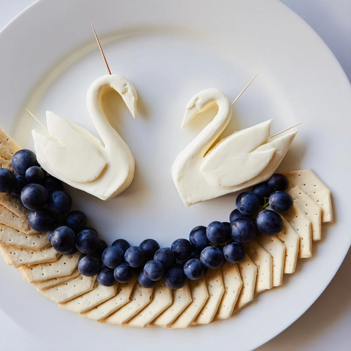 A beautiful photograph of an Elegant Swan Lake Board with crackers and a fresh, colorful presentation.