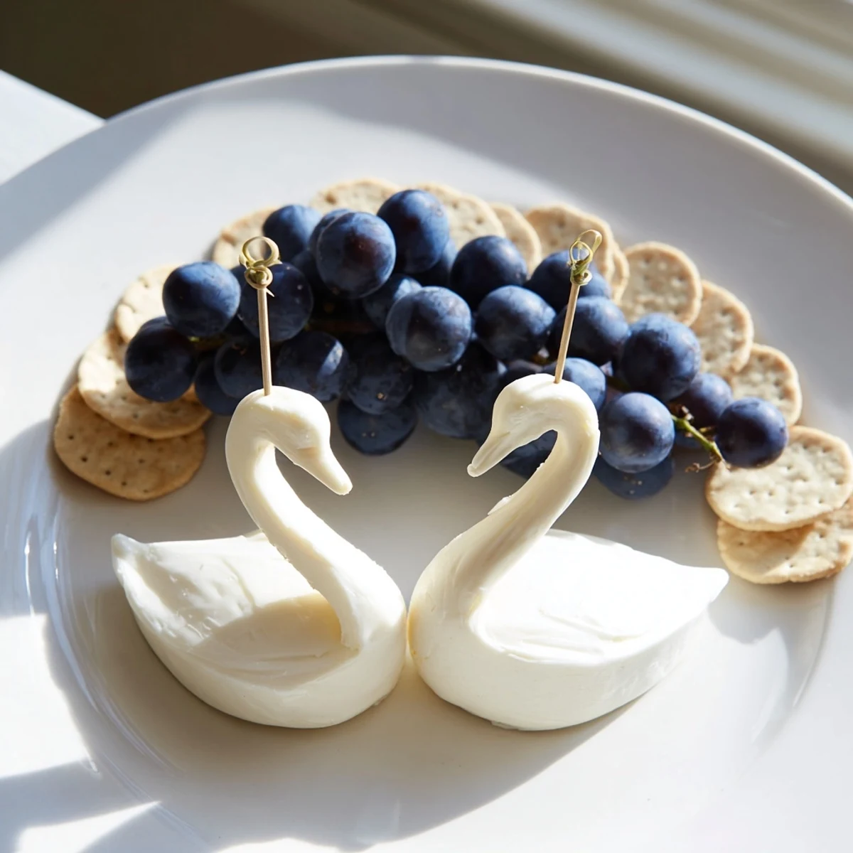 Enjoy this detailed close-up of an Elegant Swan Lake Board, perfect for your next party.