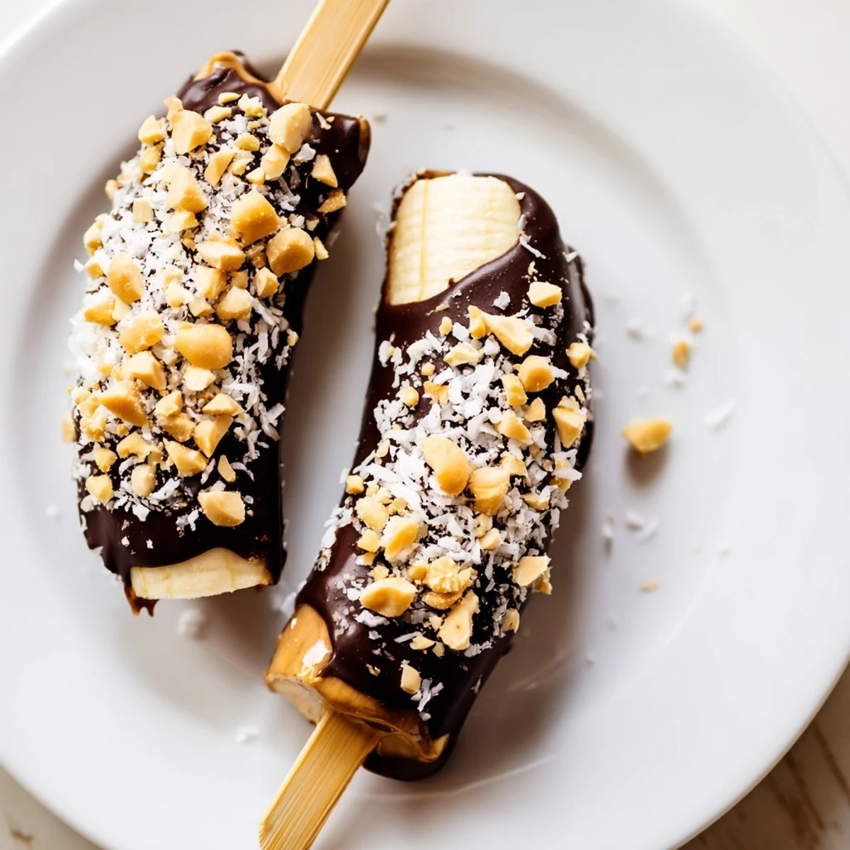 Homemade Frozen Banana Chocolate Pops: Perfectly coated in melted chocolate, ready to be enjoyed as a refreshing snack.