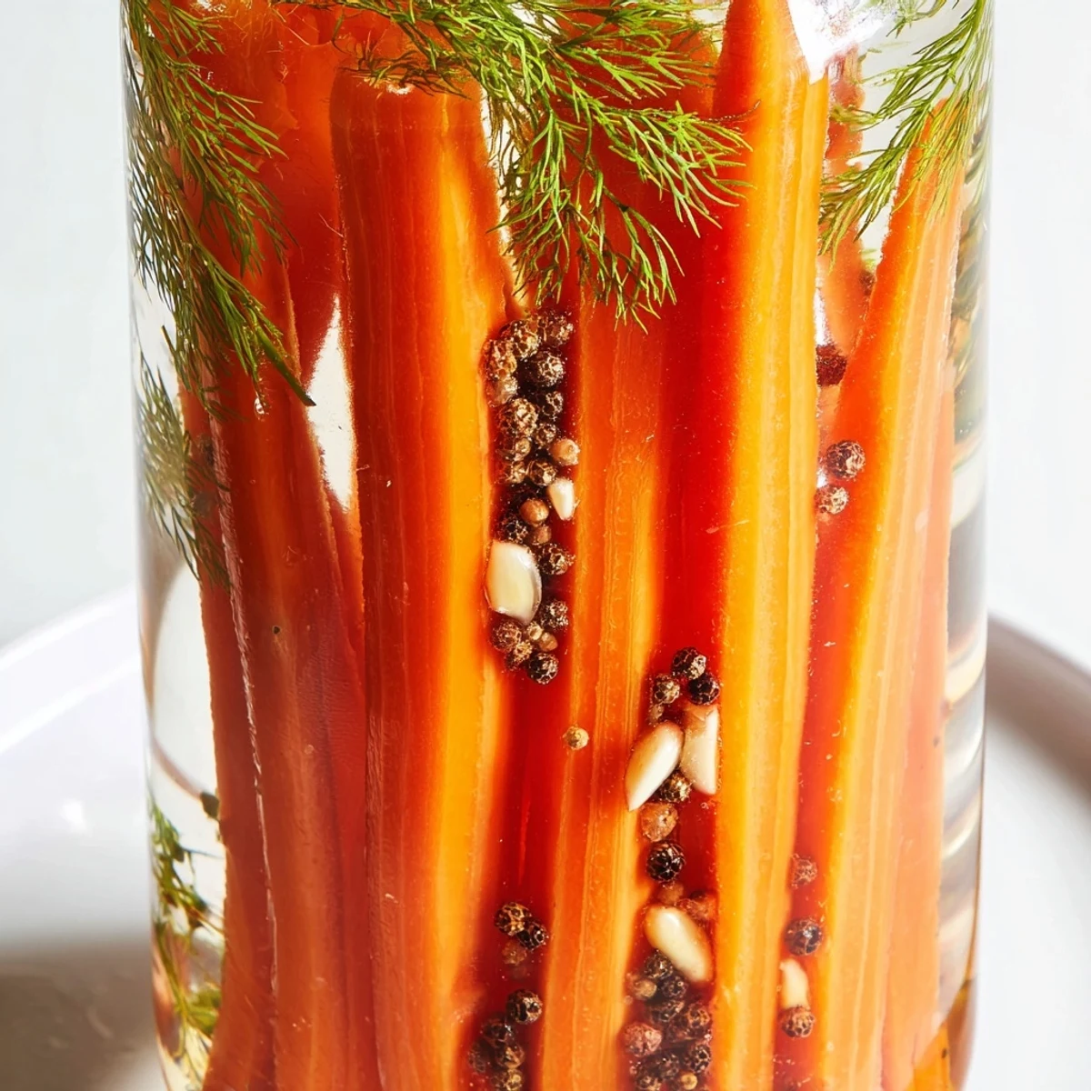 Quick Pickled Carrot Spears sit in a quart jar, showcasing tangy refrigerator pickles ready to chill.