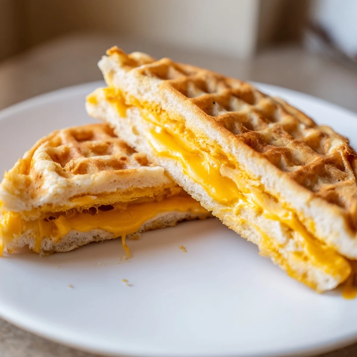 Crispy, golden-brown Waffle Grilled Cheese, the perfect comfort food oozing with melted cheese.