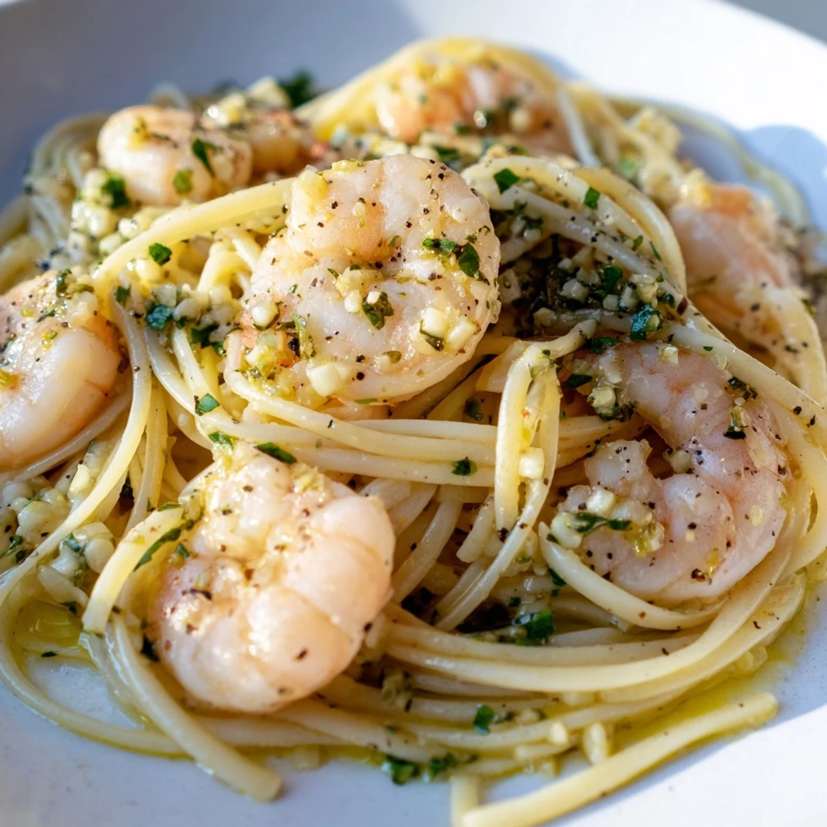 Golden-brown shrimp and lemon herb pasta, a delicious light meal for a busy weeknight.