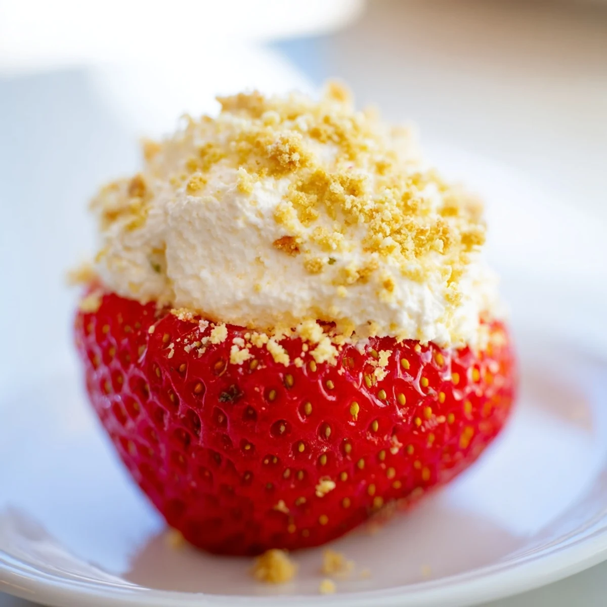 Fresh, vibrant Cheesecake Stuffed Strawberries, a perfect bite of tangy creamy filling and sweet fruit.