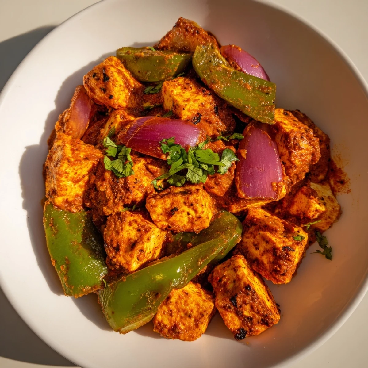 Delicious homemade Paneer Tikka Masala, offering warm flavors and a satisfying, creamy texture on display.