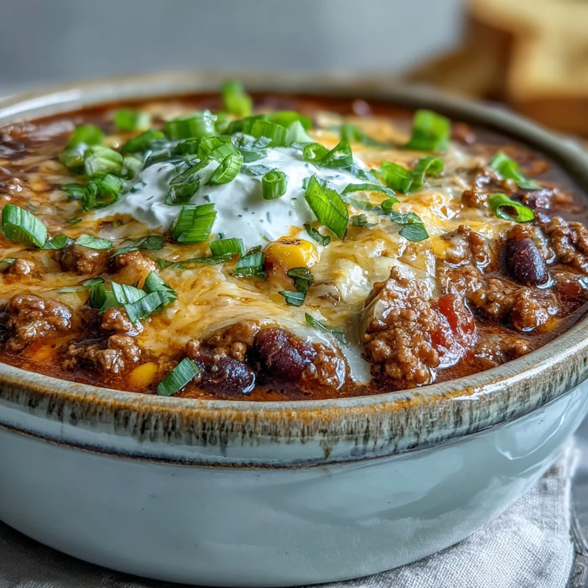 Hearty Creamy Taco Soup in a white bowl, enriched with heavy cream and cheddar, topped with jalapeños and avocado slices for a Tex-Mex family dinner.