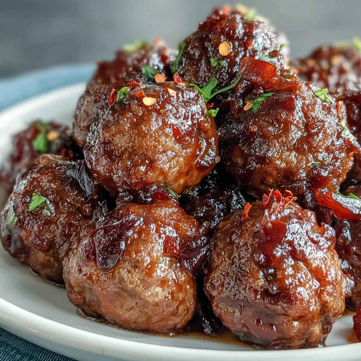 Hearty slow cooker peach glazed meatballs served over creamy mashed potatoes for a comforting family dinner meal.