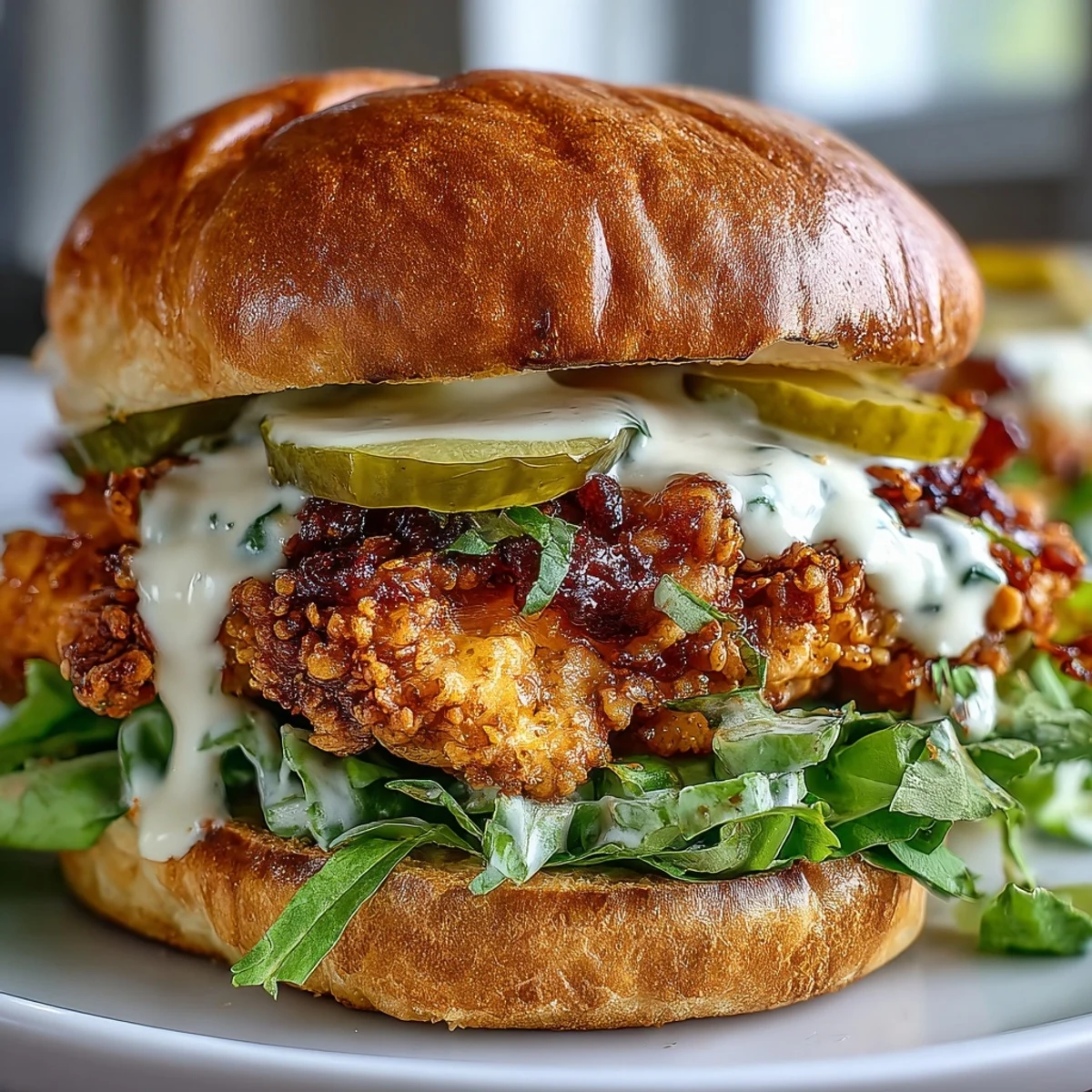 The ultimate Spicy Chicken Sandwich featuring ultra-crispy chicken, fresh toppings, and a toasted brioche bun ready to be devoured.