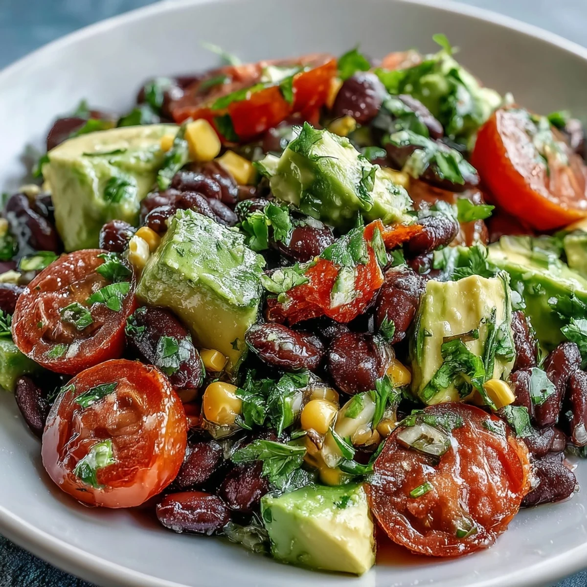 Colorful Black Bean and Veggie Bowl topped with diced avocado and pumpkin seeds, served beside lime wedges for extra zest.