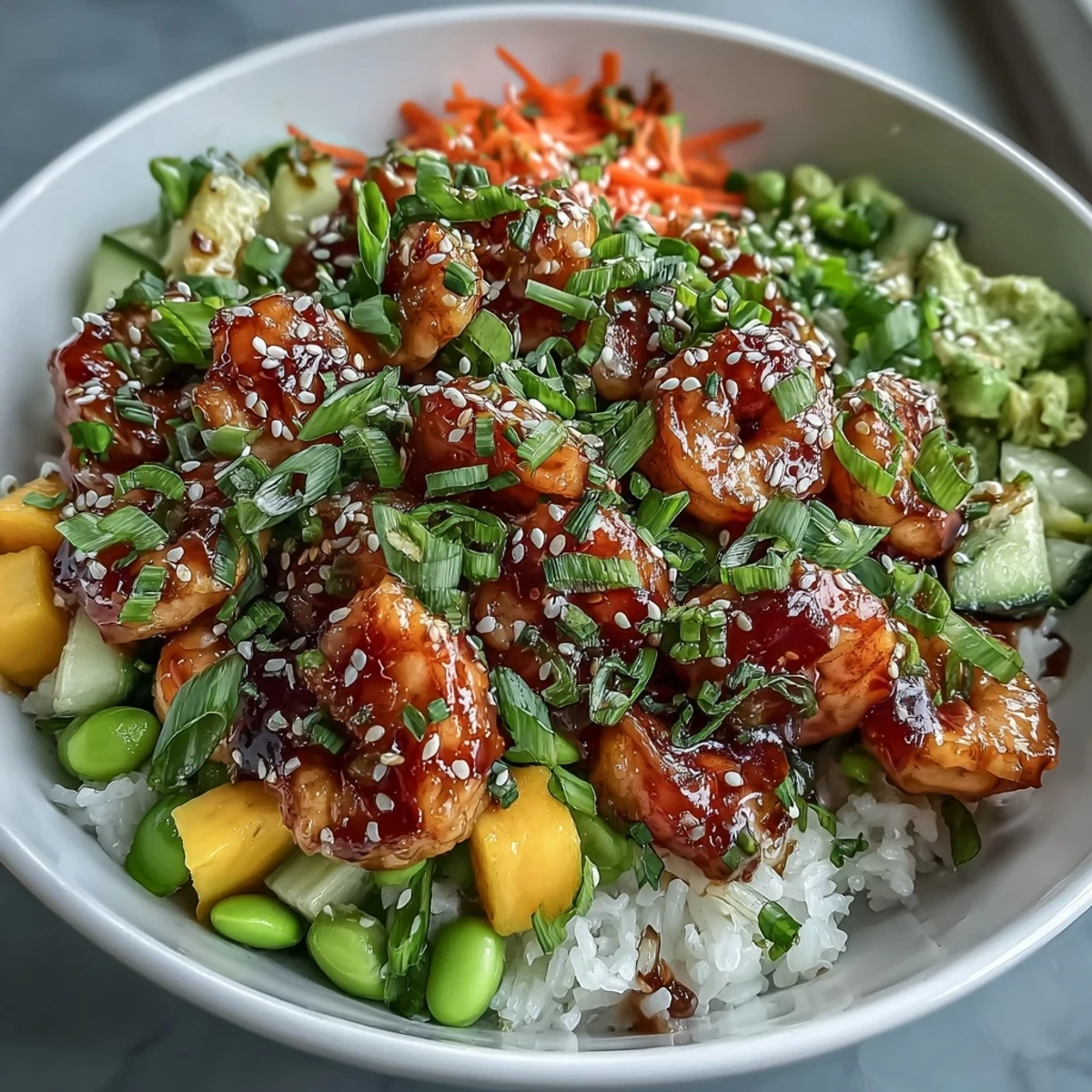 Shrimp Mango Edamame Bowl