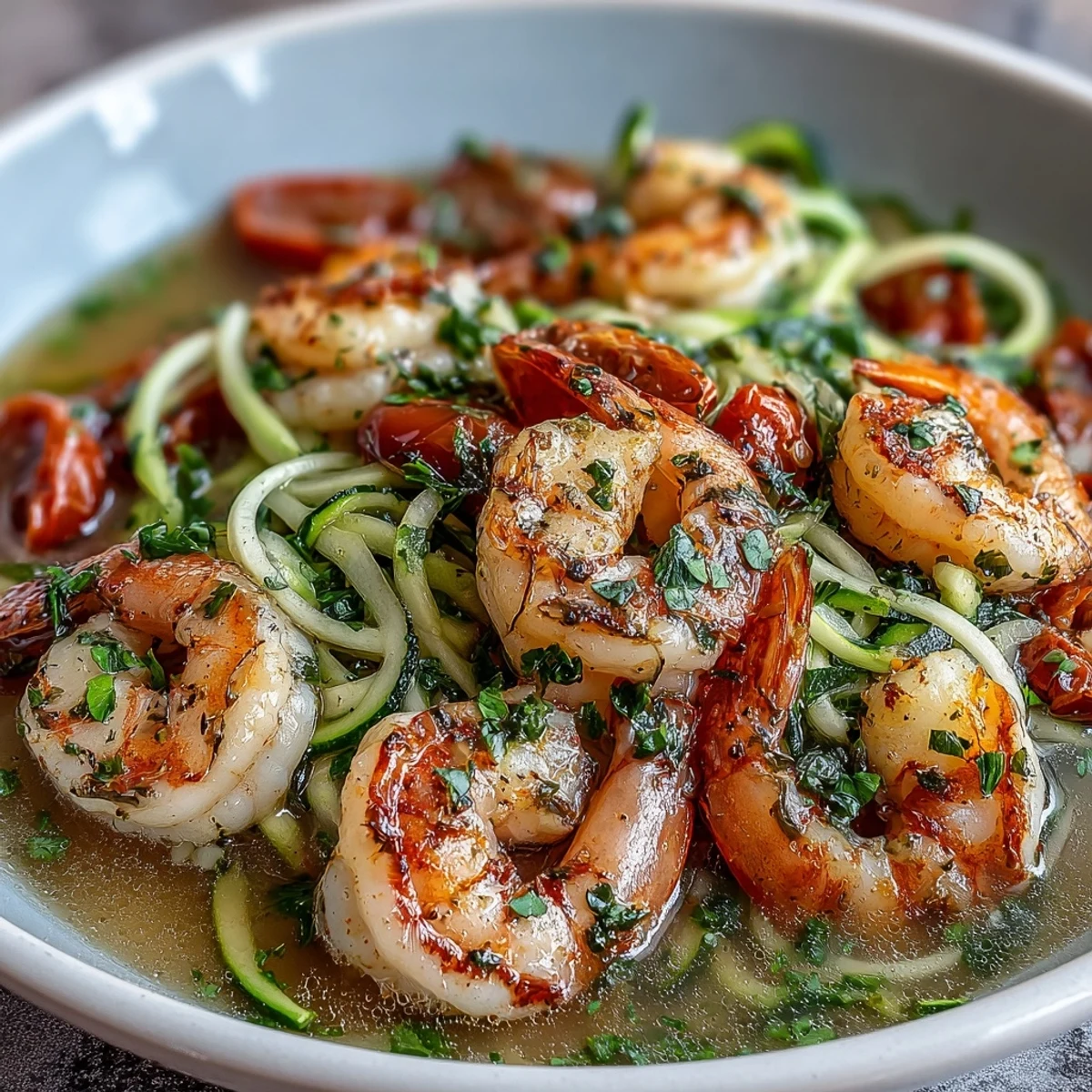Quick and healthy shrimp zucchini noodles in a vibrant lemon-garlic broth, ready in just 15 minutes.