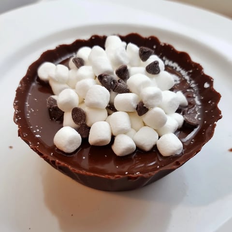 Melted chocolate cups filled with cocoa mix and marshmallows for those yummy hot cocoa bomb cups.