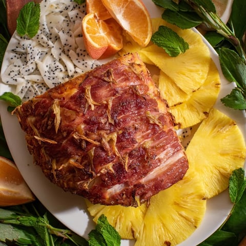 Brightly colored Tropical Pineapple Paradise fruit platter ready for serving, glistening and fresh.