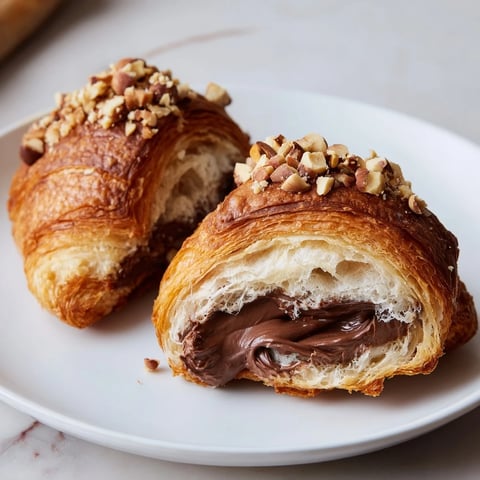 Golden air-fried 3-Ingredient Nutella Croissants, oozing warm, chocolatey hazelnut spread, ready to eat.