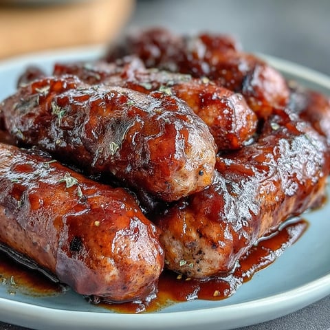 Slow-cooked Crock Pot BBQ Cocktail Sausages in sweet apricot barbecue sauce, served warm with toothpicks for a game day appetizer.