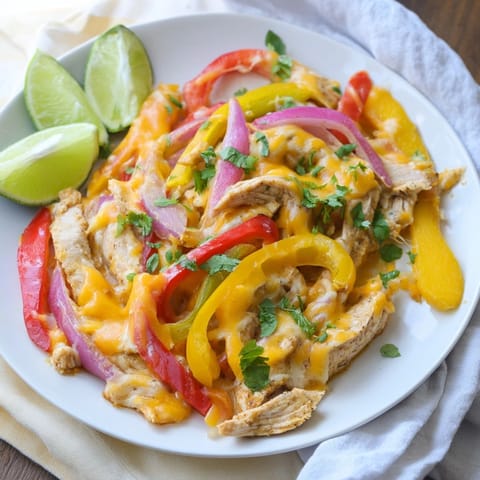 Baked layers of sweet mango, juicy chicken, and colorful peppers, a Mango Chicken Fajita Casserole.