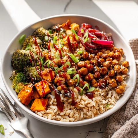 Delicious bold sauce drizzle bowls topped with miso-butter and gochujang-maple dressings.  