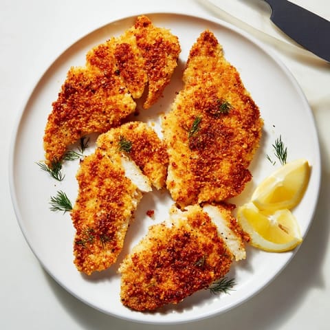 A close-up view of perfectly fried Pickle-Brined Chicken Cutlets, showcasing the crunchy breadcrumb crust.