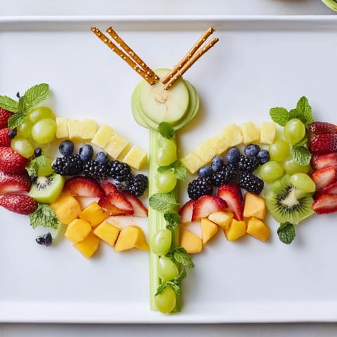 This impressive Butterfly Fruit Tray features sweet strawberries, blueberries, and healthy cantaloupe beautifully arranged.