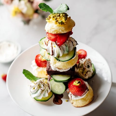 Beautifully stacked Tour dÉléphant Goûter Gourmand: a sweet and savory French-inspired snack tower.