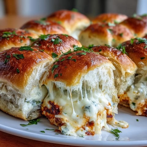 Freshly baked Pizza Dip Sliders with golden-brown tops and melted mozzarella, served warm on a wooden platter for game day.