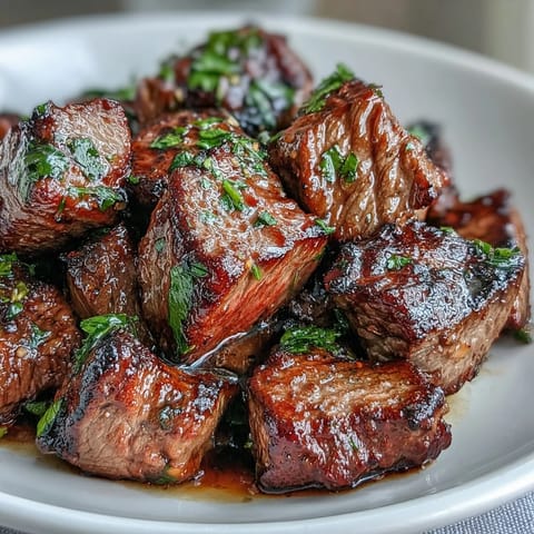 Juicy sirloin steak cubes tossed in rich garlic butter, plated alongside crispy avocado fries and vibrant zucchini ribbons.  